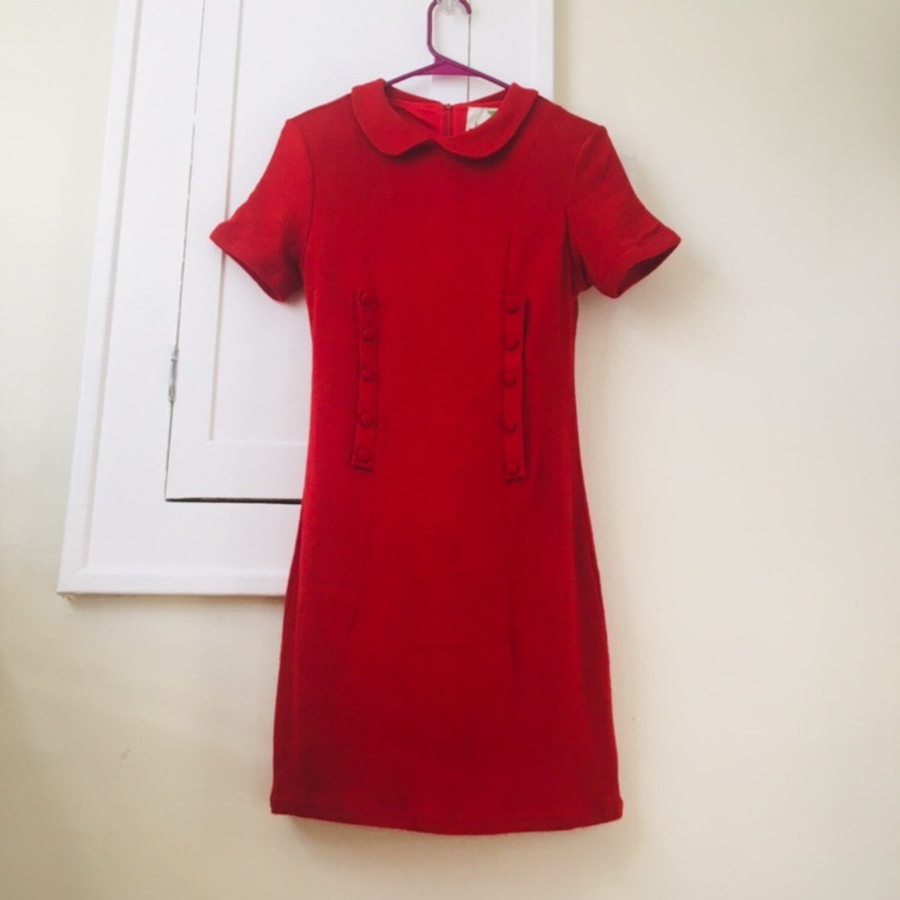 Red ModCloth 60s Dress Peter Pan Collar Sabrina